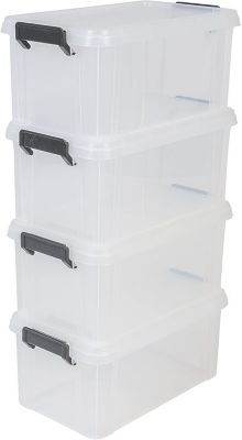 Iris Ohyama, Petites Boîtes de Rangement plastique, 6L, Lot de 4, Transparent, MBX-6