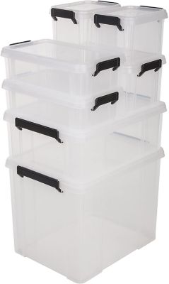 Iris Ohyama, Petites Boîtes de Rangement plastique, 6L, Lot de 4, Transparent, MBX-6