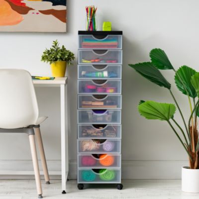 Iris Ohyama, Tour de rangement, Organisateur plastique, 10 Petits Tiroirs, Noir, DDDC-010