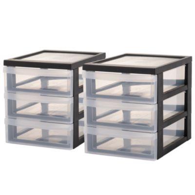 Iris Ohyama, Tour de rangement Plastique Bureau A5, 3 Petits Tiroirs, Lot de 2, Noir, DC-A5