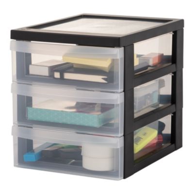 Iris Ohyama, Tour de rangement Plastique Bureau A5, 3 Petits Tiroirs,Noir, DC-A5