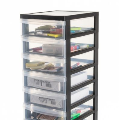 Iris Ohyama, Tour de rangement plastique sur roulettes A4, 12 Petits Tiroirs, Noir, DC-012