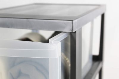 Iris Ohyama, Tour de rangement plastique sur roulettes A4, 4 Grands Tiroirs, Gris, BC-304