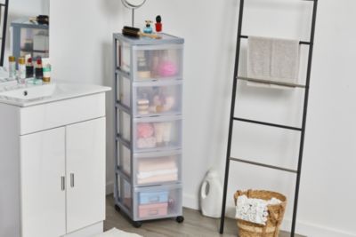 Iris Ohyama, Tour de rangement plastique sur roulettes A4, 5 Grands Tiroirs, Gris, DC-305