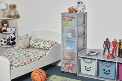 Iris Ohyama, Tour de rangement plastique sur roulettes A4, 5 Grands Tiroirs, Gris, DC-305