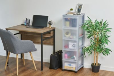Iris Ohyama, Tour de rangement plastique sur roulettes A4, 5 Grands Tiroirs, Gris, DC-305