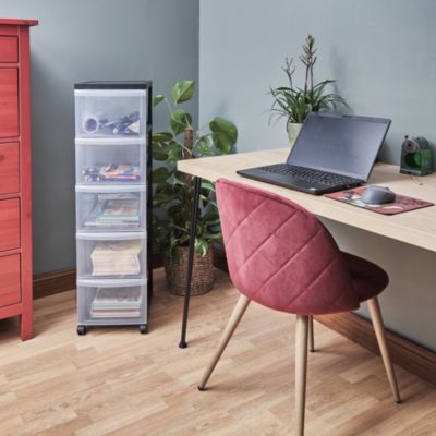 Iris Ohyama, Tour de rangement plastique sur roulettes A4, 5 Grands Tiroirs, Noir, DC-305
