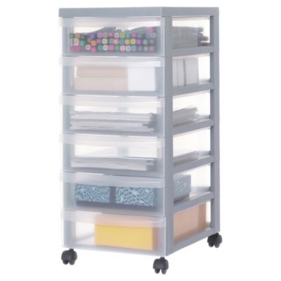 Iris Ohyama, Tour de rangement plastique sur roulettes A4, 6 Petits Tiroirs, Gris Recyclé, DC-360