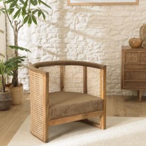 ISA - Fauteuil en manguier dossier cannage naturel assise couleur taupe