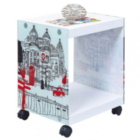 ISLA - Table d'Appoint sur Roulettes Motif Londres