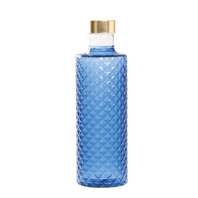 Isolano Bouteille En Verre Borosilicaté Soufflé Bleu Clair Effet Diamant Avec Double Bouchon Décoratif
