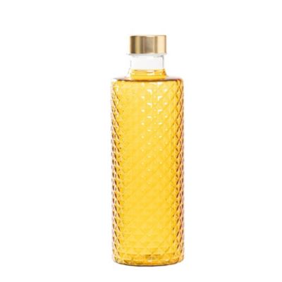 Isolano Bouteille En Verre Borosilicaté Soufflé Jaune Or Effet Diamant Avec Bouchons Satinés Or Et Argent Élégante