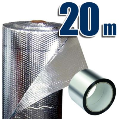 Isolant Thermique 100% aluminium et bulles (20 x 0,6m) + Ruban Aluminium 45m - Isole coffres de volets, radiateurs, caravanes...