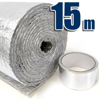 Isolant thermique avec aluminium et mousse (15 m x 60 cm) + ruban aluminium 45m - Isolation pour caravanes, maisons, radiateurs...