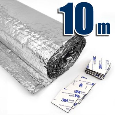 Isolant Thermique(Rouleau 10m x 0,6m + 20 adhésifs double face). Pratique et facile à placer sur les murs, radiateurs, portails