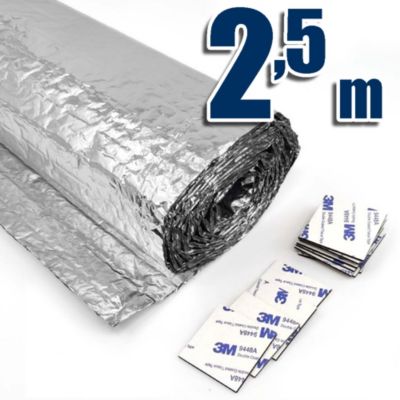 Isolant Thermique(Rouleau 2,5m x 0,6m + 6 adhésifs double face). Pratique et facile à placer sur les murs, radiateurs, portails