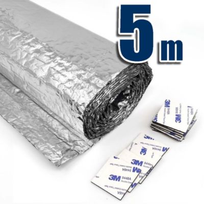 Isolant Thermique(Rouleau 5m x 0,6m + 12 adhésifs double face). Pratique et facile à placer sur les murs, radiateurs, portails