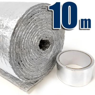 Isolant thermiqueavec aluminium et mousse (10 m x 60 cm) + ruban aluminium 10m - Isolation pour caravanes, maisons, radiateurs...