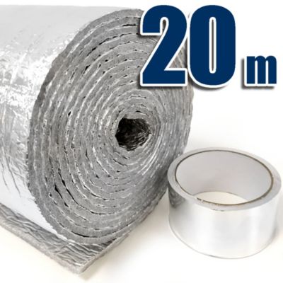 Isolant thermiqueavec aluminium et mousse (20 m x 60 cm) + ruban aluminium 45m - Isolation pour caravanes, maisons, radiateurs...