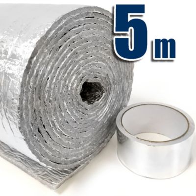 Isolant thermiqueavec aluminium et mousse (5 m x 60 cm) + ruban aluminium 10m - Isolation pour caravanes, maisons, radiateurs...