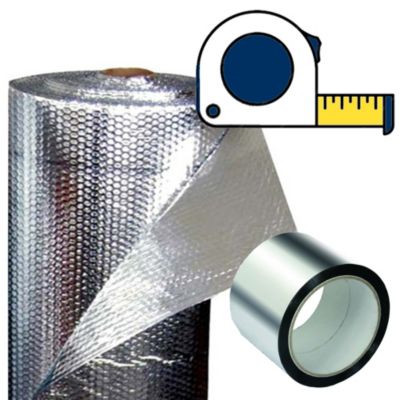 Isolation thermique 100% aluminium et bulles (AU MÈTRE) Largeur 1,20m. + Ruban adhésif (10m). Maisons, fourgons, caravanes, garage
