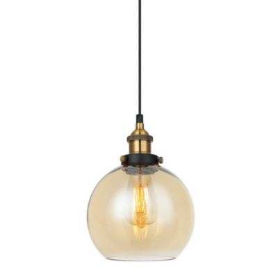 Italux Cardena - Suspension Industrielle Et Rétro Noir, Or 1 Lumière avec Abat-Jour Ambré, E27 Dimmable