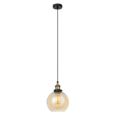 Italux Cardena - Suspension Industrielle Et Rétro Noir, Or 1 Lumière avec Abat-Jour Ambré, E27 Dimmable