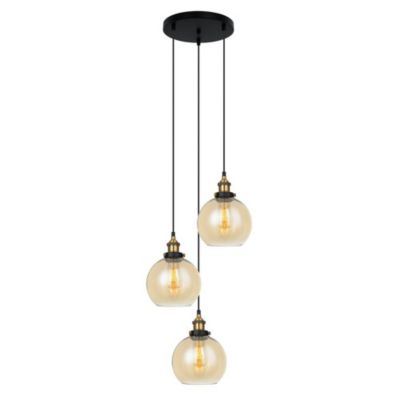Italux Cardena - Suspension Industrielle Et Rétro Noir, Or 3 Lumières Avec Abat-Jour Ambré, E27 Dimmable