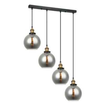Italux Cardena - Suspension Industrielle Et Rétro Noir, Or 4 Lumières avec Abat-Jour Fumé, E27 Dimmable