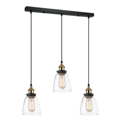 Italux Francis - Suspension Industrielle Et Rétro Noir, Or 3 Lumières Avec Abat-Jour Clair, E27 Dimmable