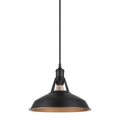 Italux Freya - Suspension industrielle et rétro noire à 1 lumière avec abat-jour noir, or, E27