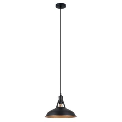 Italux Freya - Suspension industrielle et rétro noire à 1 lumière avec abat-jour noir, or, E27