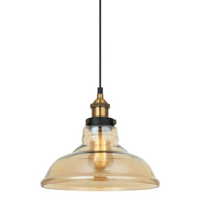 Italux Hubert - Suspension Industrielle Et Rétro Noir, Or 1 Lumière avec Abat-Jour Ambré, E27 Dimmable