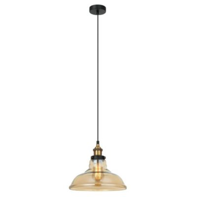 Italux Hubert - Suspension Industrielle Et Rétro Noir, Or 1 Lumière avec Abat-Jour Ambré, E27 Dimmable