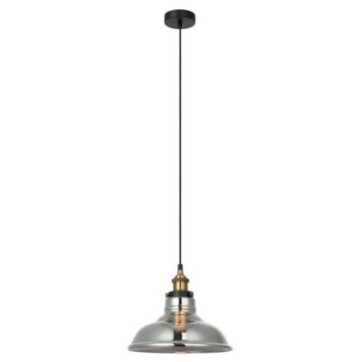 Italux Hubert - Suspension Industrielle Et Rétro Noir, Or 1 Lumière avec Abat-Jour Fumé, E27 Dimmable