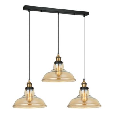 Italux Hubert - Suspension Industrielle Et Rétro Noir, Or 3 Lumières Avec Abat-Jour Ambré, E27 Dimmable