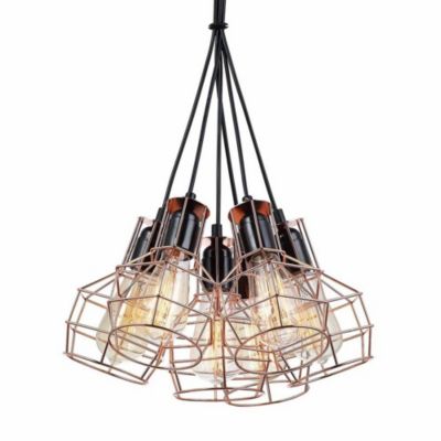 Italux Perifo - Suspension industrielle et rétro noire, cuivre 6 lumières avec abat-jour en fil, E27