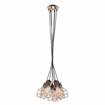Italux Perifo - Suspension industrielle et rétro noire, cuivre 6 lumières avec abat-jour en fil, E27