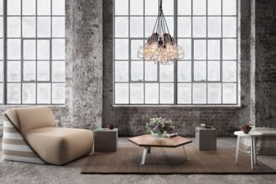 Italux Perifo - Suspension industrielle et rétro noire, cuivre 6 lumières avec abat-jour en fil, E27