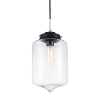 Italux Tube - Suspension industrielle et rétro noire 1 lumière avec abat-jour transparent, E27