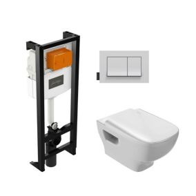 Jacob Delafon - Pack WC suspendu sans bride Struktura + abattant + plaque + bâti