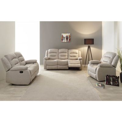 JANS - Canapé Relax Manuel 2 Places Tissu Beige