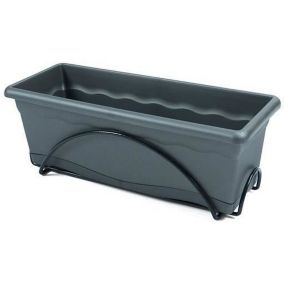 Jardinière avec plateau et support balcon - PLASTIKEN - Anthracite - 50x20cm - 10 L