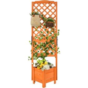 Jardinière avec Treillis 180 CM en Bois avec Trou de Drainage pour Plantes Grimpantes Fleurs Jardinière