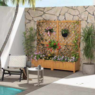 Jardinière Avec Treillis GOPLUS - Bois De Sapin 110 X 44 X 113,5 Cm, Trous De Drainage, Pour Plantes Grimpantes, Cour, Balcon