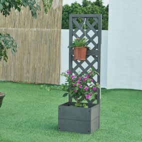 Jardinière avec treillis Amstelveen bois composite 135 x 40 x 30 cm gris en.casa