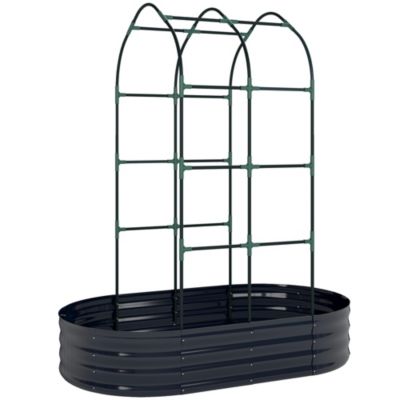 Jardinière avec treillis arqué fond ouvert métal gris foncé