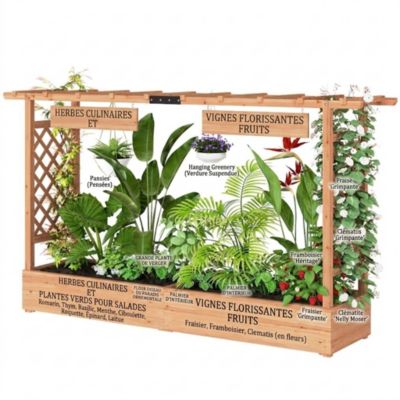 Jardinière avec treillis brise-vue h.200 cm en bois de sapin naturel