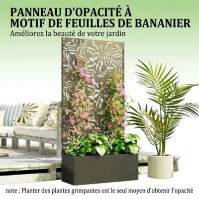 Jardinière avec treillis brise-vue l.90 cm en métal noir pour extérieur