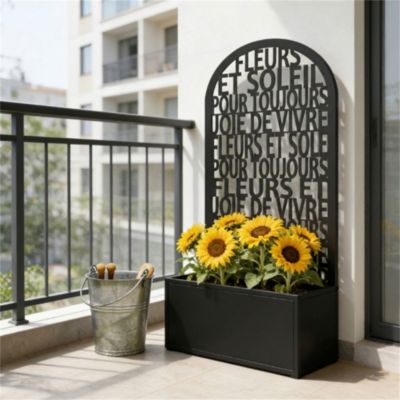 Jardinière avec treillis h.61 cm en métal noir pour plantes grimpantes